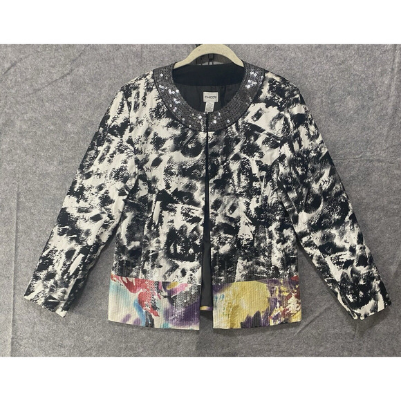 Chicos Jacket Blazer Womens Sz 3 US 16 Black Sequin Asian‎ Lined Classy - Picture 1 of 10